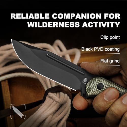 Kizer Ursa Major Fixed Blade Knife - Green Micarta Handle, 1082M1, Survival & Hunting Tool