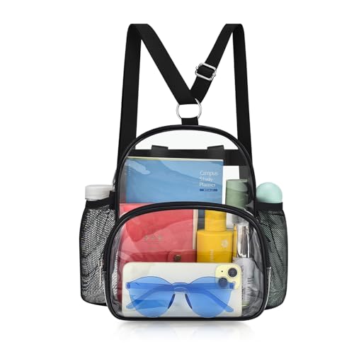 Mini Clear Convertible Backpack - Black for Concerts, Small 2-in-1 Bag