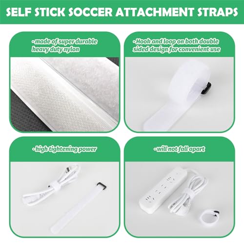 Soccer Net Fastener Set 60 Pcs - Self Stick Straps & 5.9' Bungee Cords for Goal Rebounder