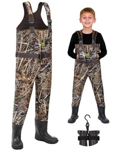 Kids Waterproof Insulated Neoprene Chest Waders for Hunting & Outdoor Adventures - Big Kid 8/9, Camouflage