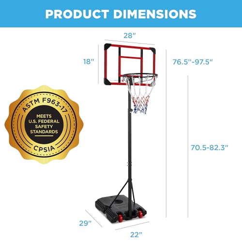 Kids Adjustable Portable Basketball Hoop System 70.5-82.3 Inches with Wheels & Fillable Base