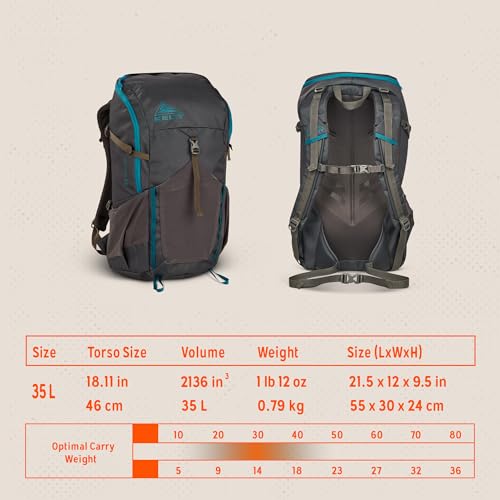 Kelty Asher 35L Beluga Stormy Blue Lightweight Hiking Backpack with Internal Frame