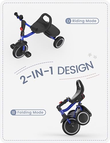 Besrey Toddler Tricycle with Bell for 18 Months to 5 Years - Safe, Adjustable, Foldable Kids Bike