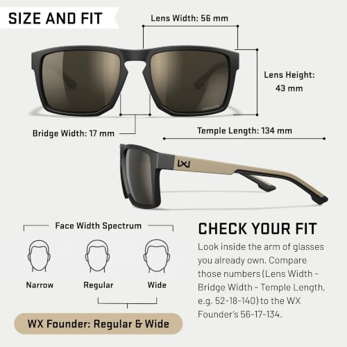 Safety Sunglasses for Men - Wiley X WX Founder Matte Black & Tan with Captivate Tungsten Mirror Lenses