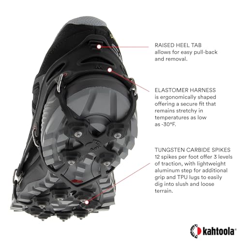 Winter Shoe Traction Devices - EXOspikes for Ice & Snow Hiking, Running, Rocky Terrain - Large Black
