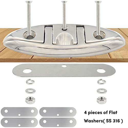 VEITHI 6-Inch Stainless Steel Folding Boat Cleats with Back Plates, Pack of 4