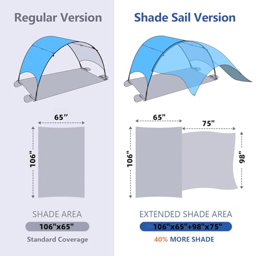 Flycoop 2026 Blue Beach Canopy Tent with Shade Sail - UPF 50+ Sun Shelter, 106x65x61 in, Portable Outdoor Shade for Family & Beach Trips