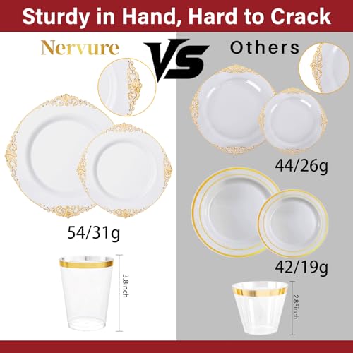 Nervure Gold Disposable Plastic Dinnerware Set for 50 Guests - 350 Pieces
