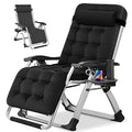 Black Zero Gravity Lounge Chair - Adjustable Folding Outdoor Recliner with Cup Holder