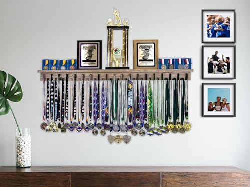 MedalAwardsRack 4ft Stained Walnut Medal & Trophy Display Rack for Sports & Achievements