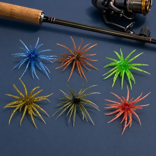 12PCS Soft Fishing Lure Set with Fuzzy Dice & Urchin Baits - 3.54 Inch, Clear Tackle Case Included
