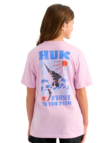 HUK Kids' Performance Fishing T-Shirt Short Sleeve XL Papercut Oleander
