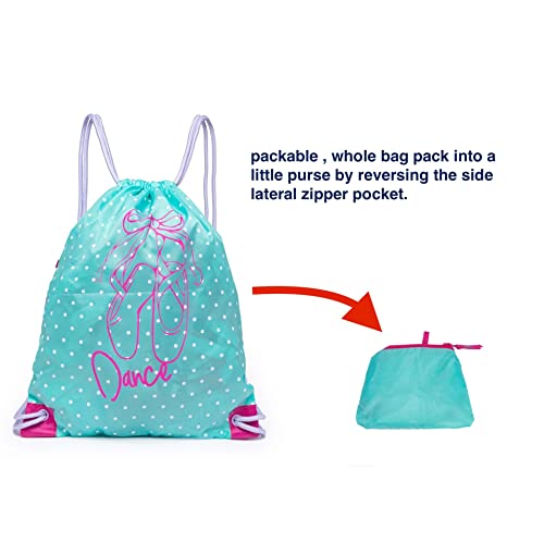 Drawstring Dance Bag for Girls - Packable Ballet & Gym Cinch Bag, Ice Green & Red