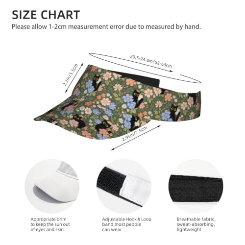 Unisex Adjustable Sports Sun Visor - Floral Black Cat Variation