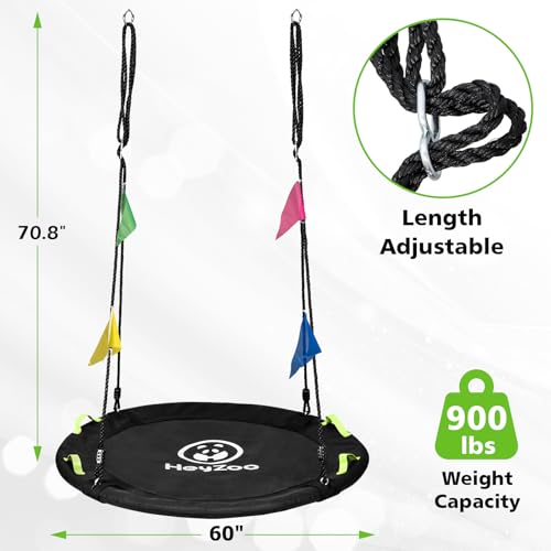 HeyZoo 60 Inch Large Saucer Tree Swing for Family, Black