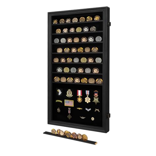 Oversized Military Challenge Coin Display Case for Badges Ribbons Black - Rectangular