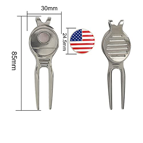 Golf Divot Repair Tool with 24.5mm Ball Marker - Silver