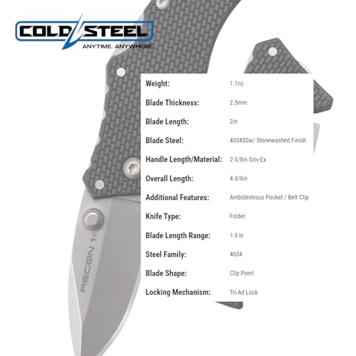 Cold Steel Micro Recon 1 2 Inch Spear Point Tactical Folding Knife with 2.375 Inch Blade
