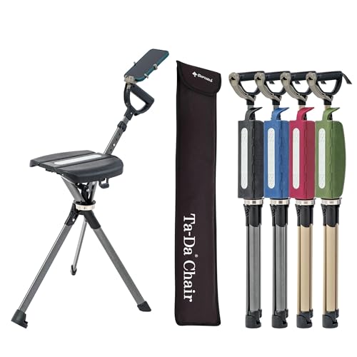 STEP2GOLD Ta-Da Chair Series 2 PRO Black Foldable Walking Stick with Seat, Lightweight Aluminum