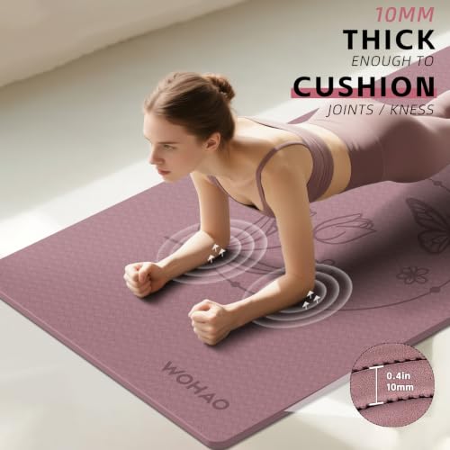 Large 76x40 Inch Pink Butterfly Flower Yoga Mat - Extra Thick Non-Slip Exercise Mat