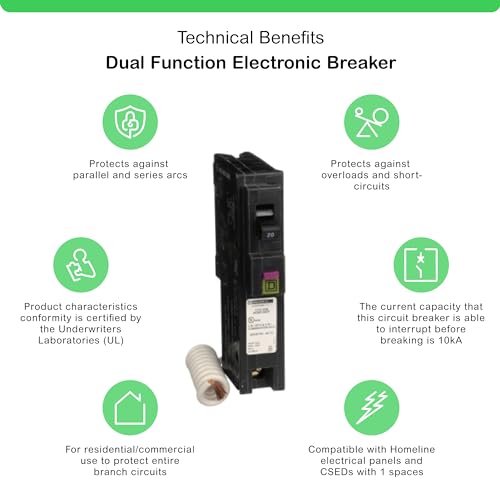Square D Homeline 20 Amp Mini Circuit Breaker 1" Plug-In, GFCI/ARC Combo, 120V