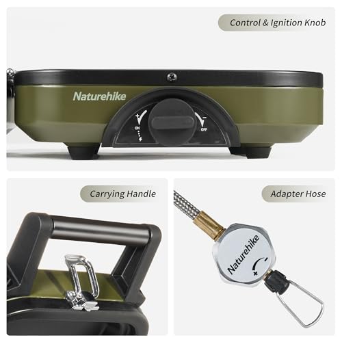 Naturehike Isobutane Gas 2 Burner Folding Camping Stove with Griddle - Green