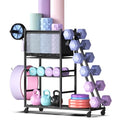 Dumbbell Rack with Yoga Mat Holder & Wheels - Home Gym Storage Organizer