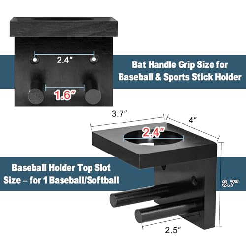 Wall Mount Baseball Bat & Ball Display Rack - Solid Wood Sports Collector Organizer