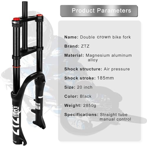 ZTZ 20/26 inch 4.0 Fat Tire Bike Air Suspension Fork - 180mm Travel, Black, QR 9x135mm, Model Variance