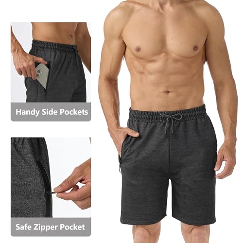 Men's 7-Inch Casual Sweat Shorts with Zipper Pockets - 2 Pack Athletic Lounge & Gym Shorts