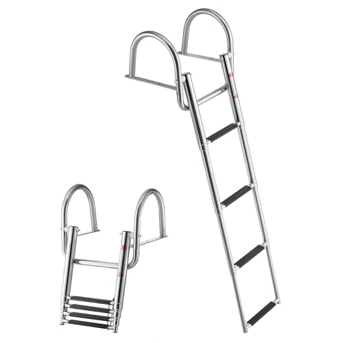 VEVOR 4 Steps Stainless Steel Boat Ladder - Telescoping Folding Swim Deck Ladder for Marine & Yacht