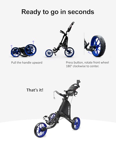 Caddytek EZ-Fold 3-Wheel Golf Push Cart - Dark Grey, Lightweight & Compact