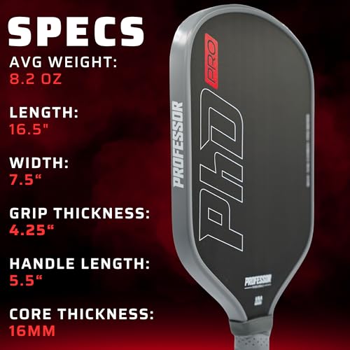 Professor PhD Pro Grey Edge Raw Carbon Fiber Pickleball Paddle - USA Approved
