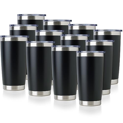 20oz Stainless Steel Travel Mug Set - Double Wall Vacuum Insulated Coffee Cups - Powder Black - 12 Pack - Variation of THIS listing