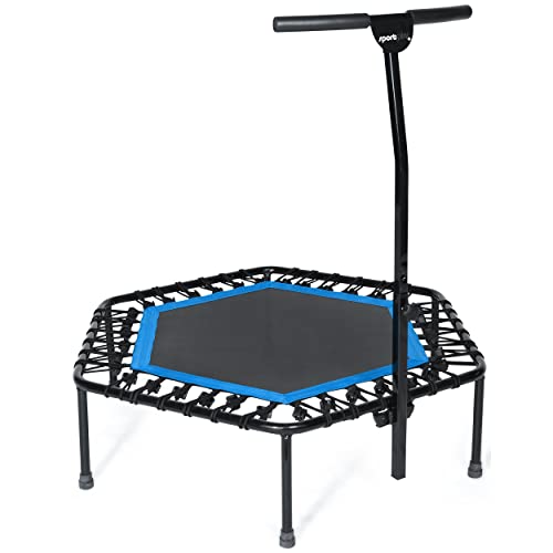 SportPlus Indoor Rebounder Trampoline with Adjustable Handle - Blue/Green/Red, 126cm