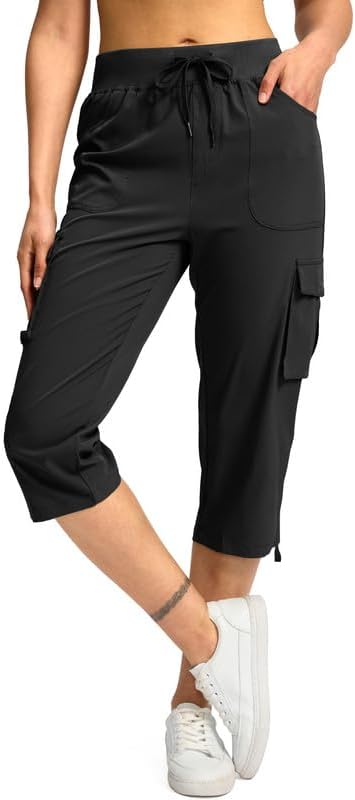 Pudolla Women's Cargo Capri Pants - Lightweight Quick-Dry Hiking Capris with 5 Pockets for Summer Travel