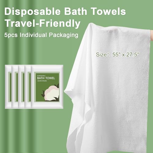 Disposable Bath Towels 5 Pack - Ultra Soft, Quick Dry Travel Body Towels