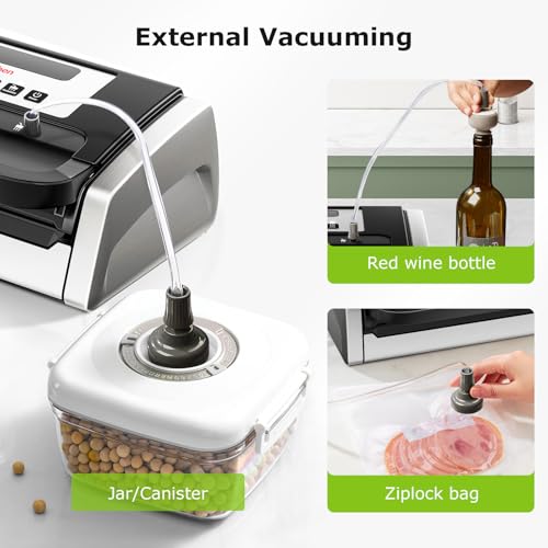 Bonsenkitchen Vacuum Sealer with Easy Handle & Silver Black Finish, 1 Roll & 10 Bags
