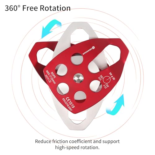 Rescue Pulley System - Large 30KN Double Pulley with Swing Plate - Red Double
