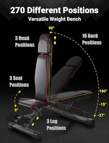 YOLEO XL Adjustable Weight Bench with Foldable Design and Extended Headrest for Heavy Lifting