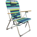 Caribbean Joe Blue Lime Stripe Folding Beach Chair 4-Position Reclining, 300lbs Capacity, Headrest & Cup Holder