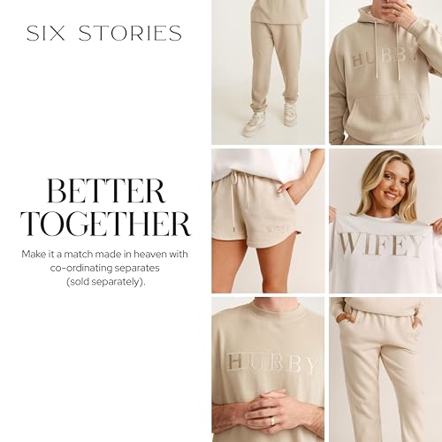 Oversized Wifey Sweatshirt for Newlywed Bride - Medium Beige Cozy Embroidered Champagne Crewneck