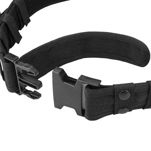 Black Tactical Utility Belt 34-44 Inches with Removable Pouches and Heavy Duty Buckle