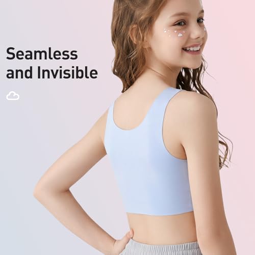 Girls Training Bras 6-12 Seamless No Pad Sports Bra Multipack - Medium, White Nude Pink Blue