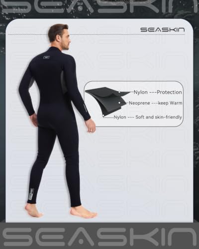 Men's 3mm Neoprene Full Wetsuit with Front Zip - Black, Large