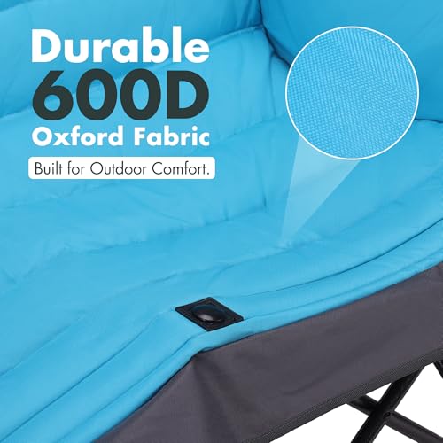 Blue Oversized Double Camping Chair, Heavy-Duty Folding Loveseat for Outdoor