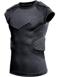 Youth Football Padded Shirt with Chest Rib Protector - Black, X-Small