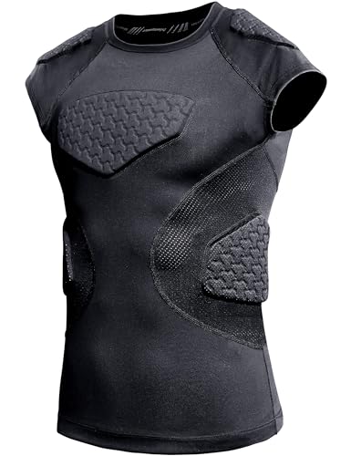 Youth Football Padded Shirt with Chest Rib Protector - Black, X-Small