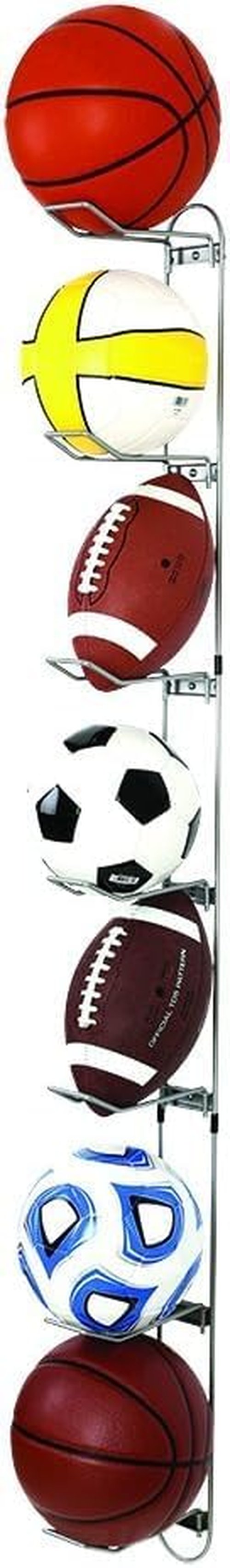 Knape & Vogt John Sterling Sports Rack for Garage, 7-Ball Capacity, Alloy Steel, Silver, 63-1/8"
