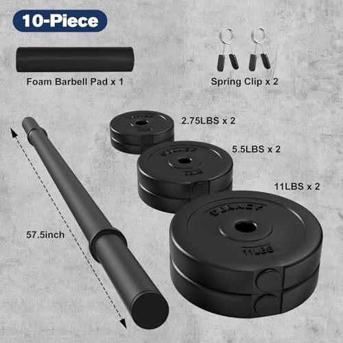 DERACY Adjustable 43lb Olympic Barbell Weight Set with 6 Plates & Foam Shoulder Pad